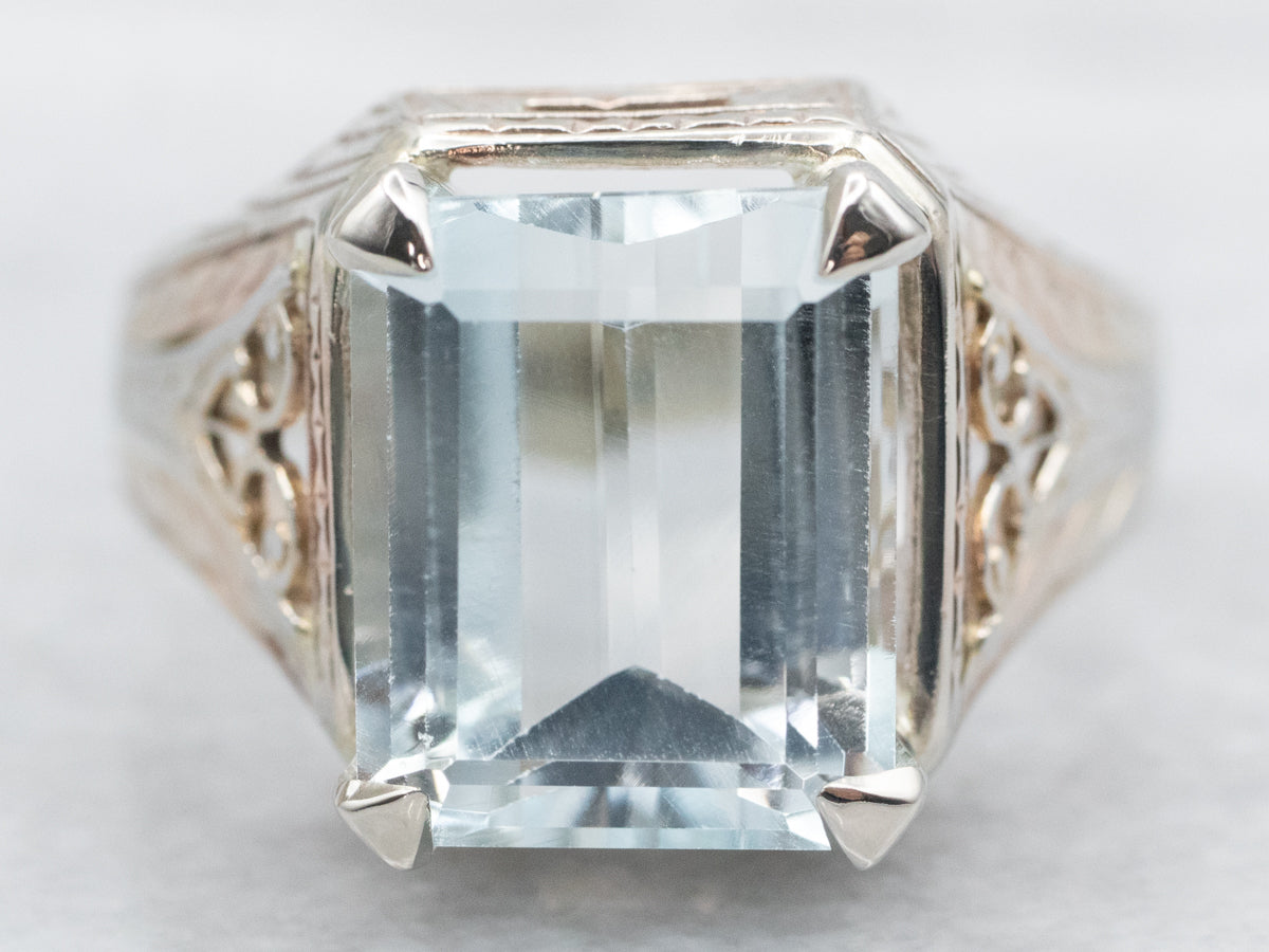 Men's Art Deco Blue Topaz Statement Ring