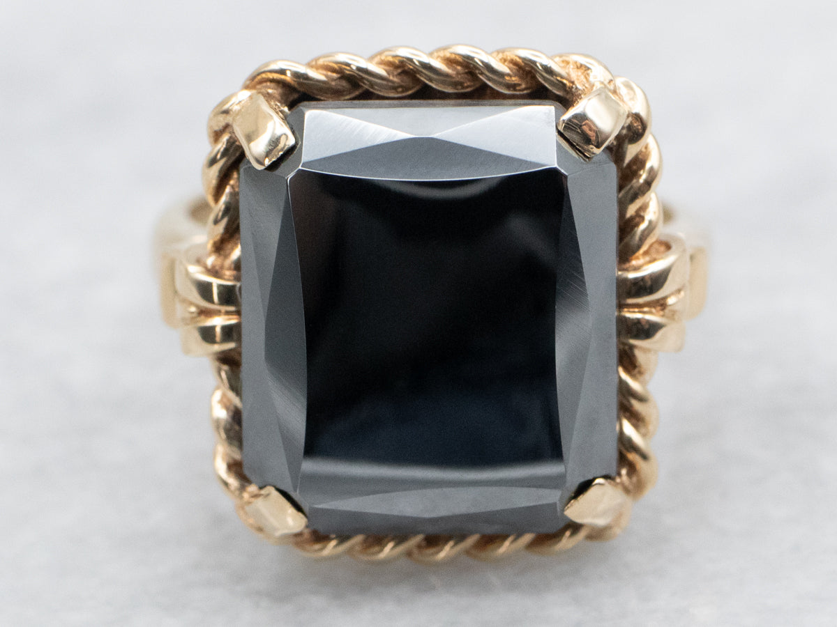 Vintage Gold Hematite Solitaire Ring with Twisted Shoulders