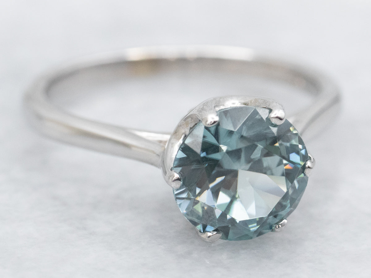 Blue Zircon Solitaire Ring in White Gold