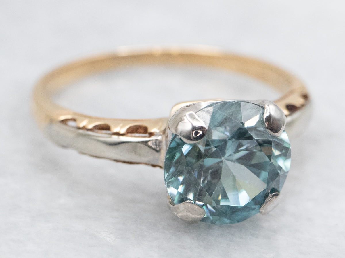 Blue Zircon Solitaire in Retro Era Setting