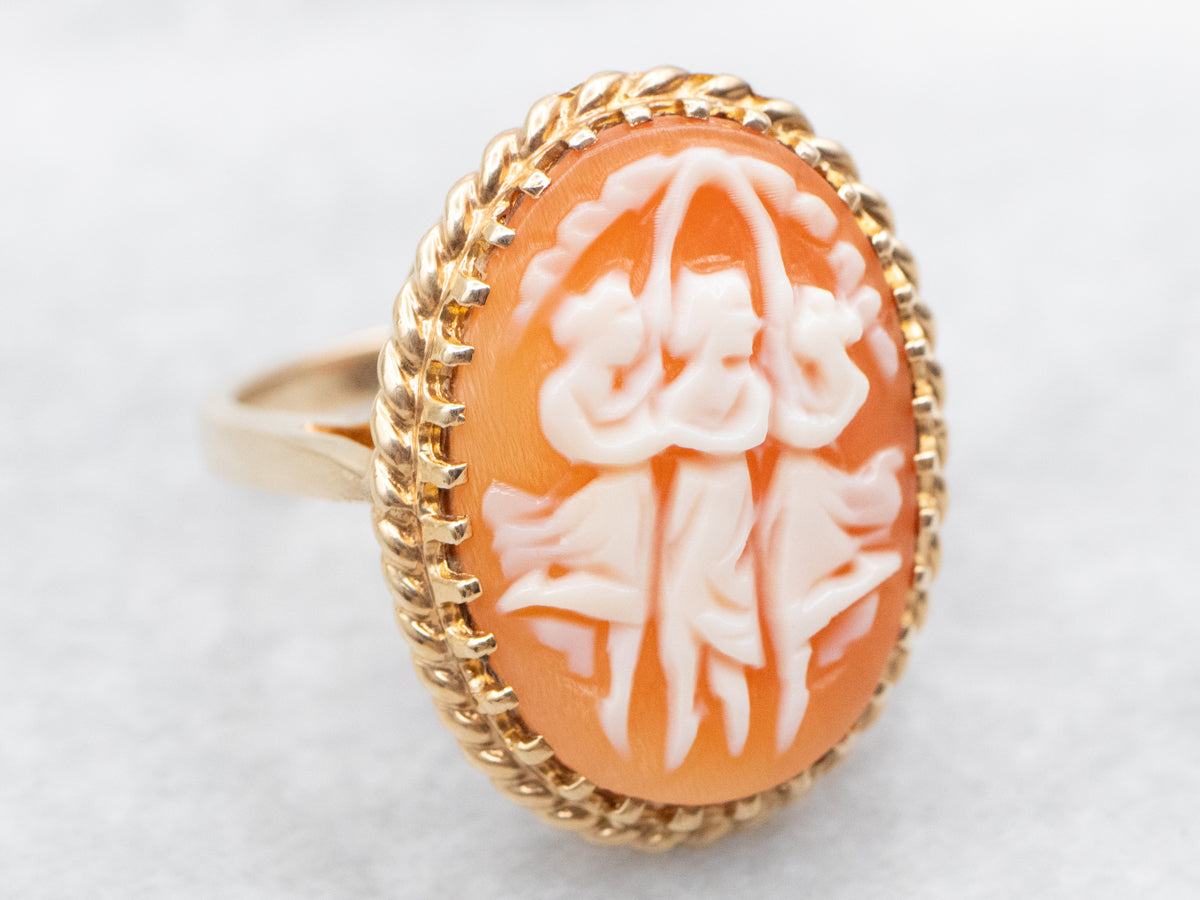 Mid-Century Gold Three Graces Cameo Ring