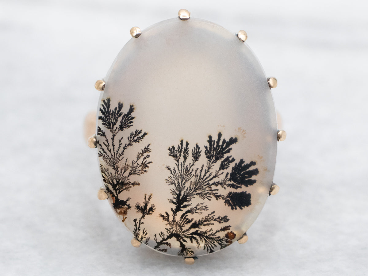 Rose Gold Dendritic Agate Ring