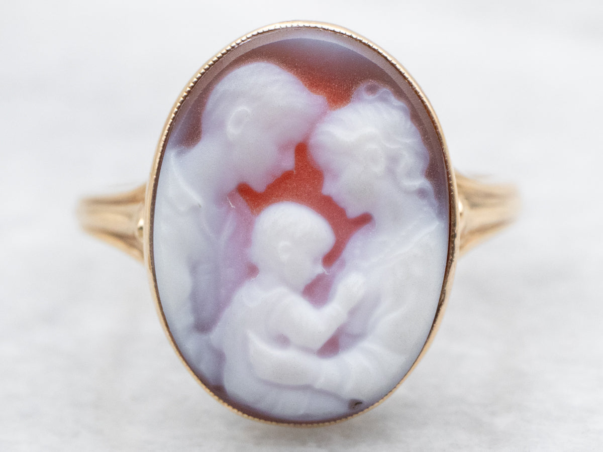 Carved Family Sardonyx Cameo Gold Ring