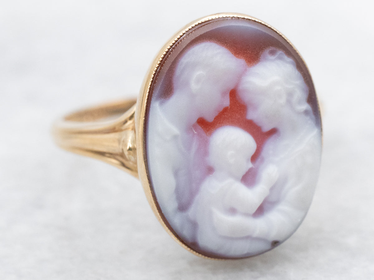 Carved Family Sardonyx Cameo Gold Ring