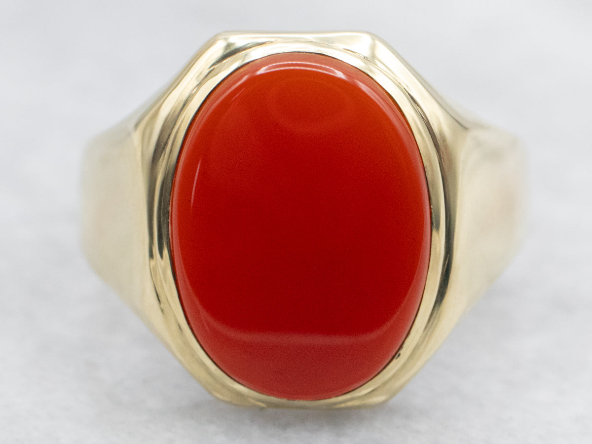 Men's 1930s Green Gold Carnelian Ring