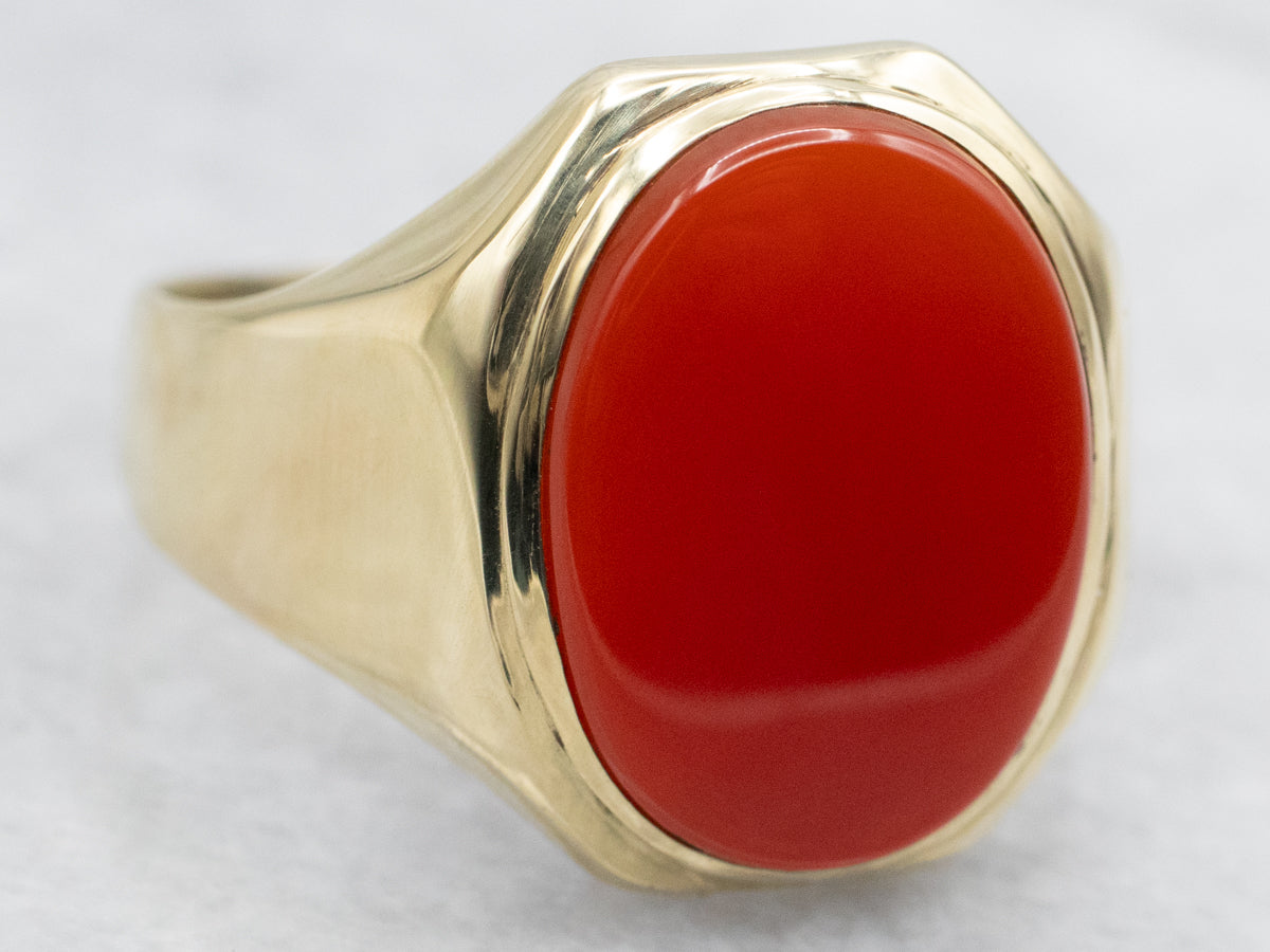 Men's 1930s Green Gold Carnelian Ring