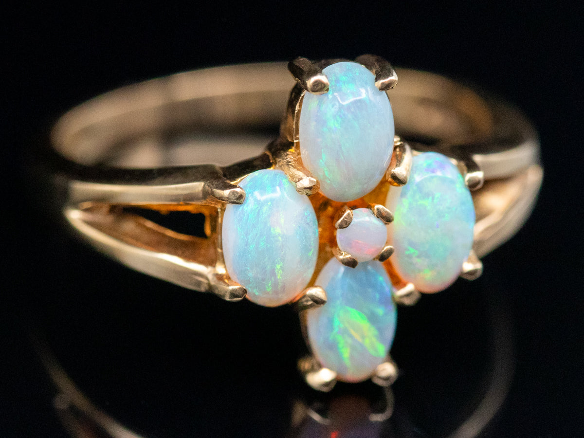 Vintage Gold Opal Halo Flower Ring