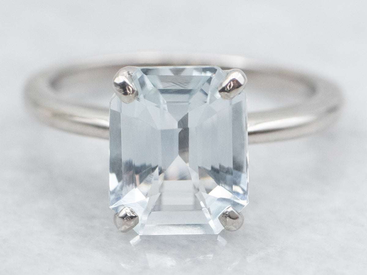 Sleek Platinum Aquamarine Solitaire Ring