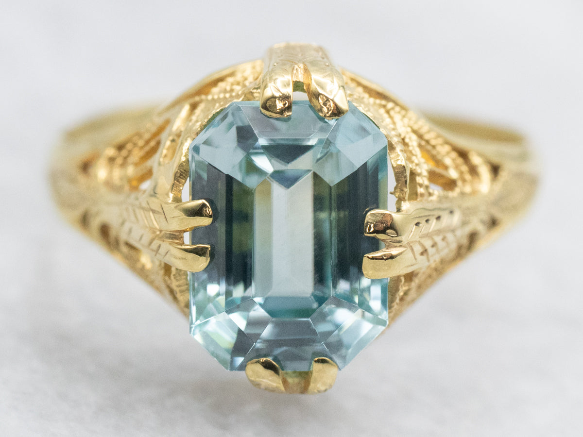 Green Gold Blue Zircon Solitaire Ring