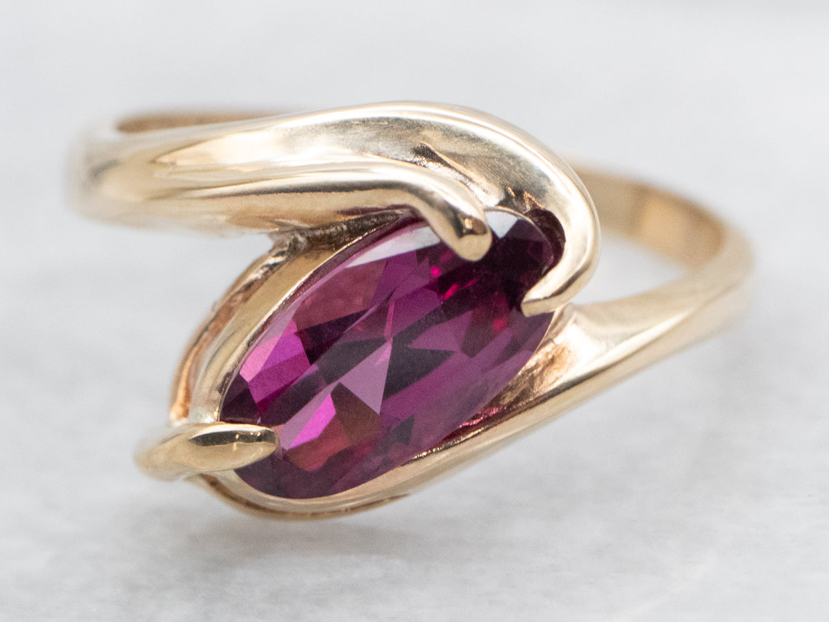 Rhodolite Garnet Solitaire Bypass Ring