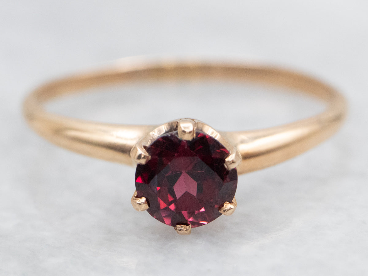 Victorian Rose Gold Blood Red Garnet Solitaire Ring