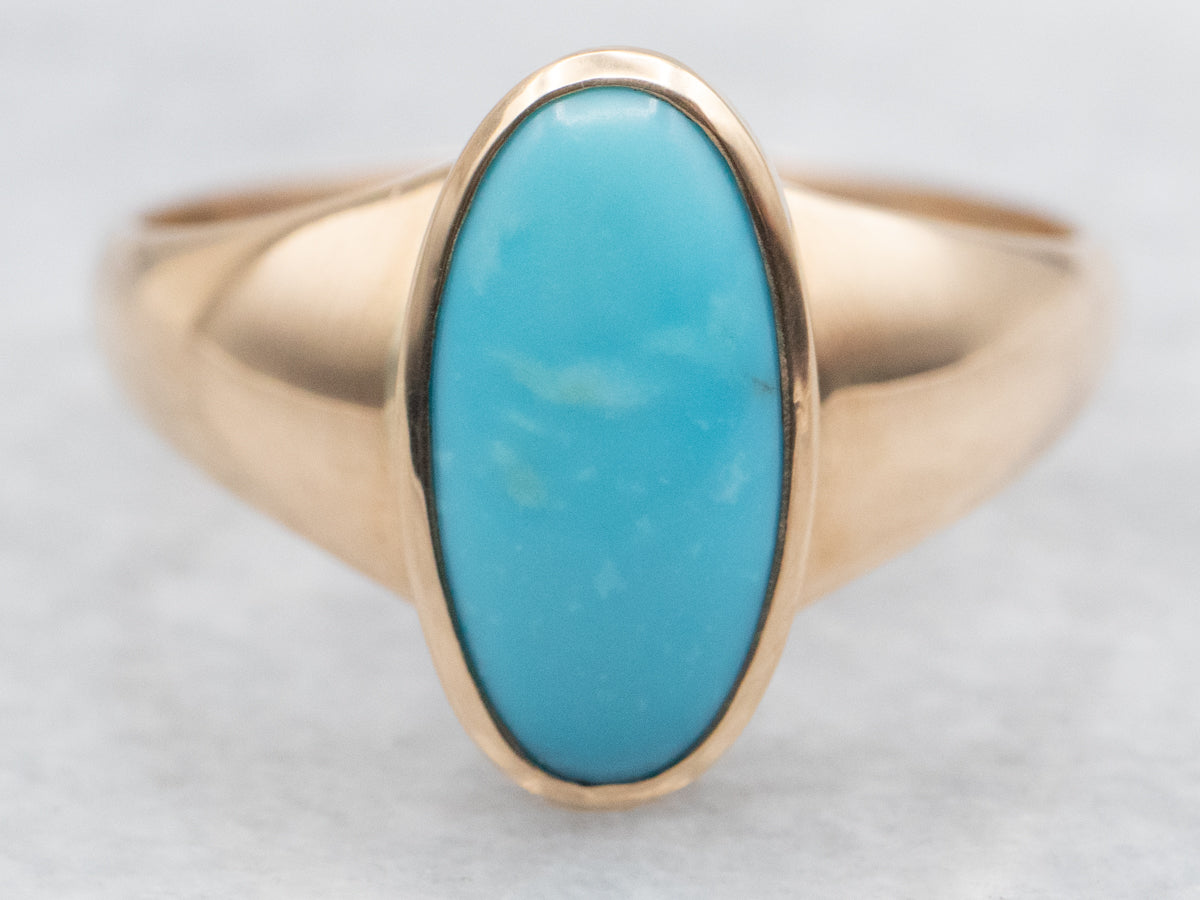 Unisex Bezel-Set Gold Turquoise Ring