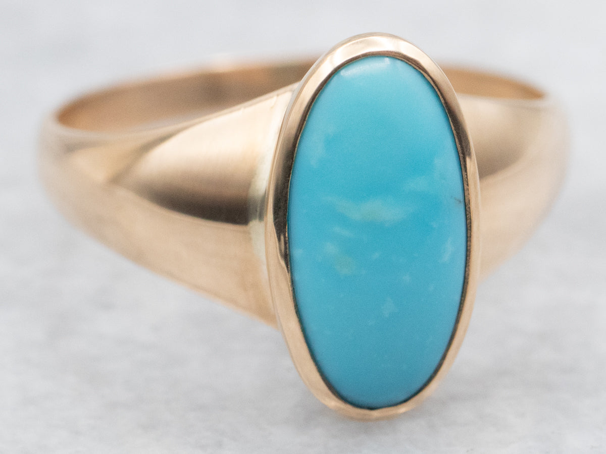 Unisex Bezel-Set Gold Turquoise Ring