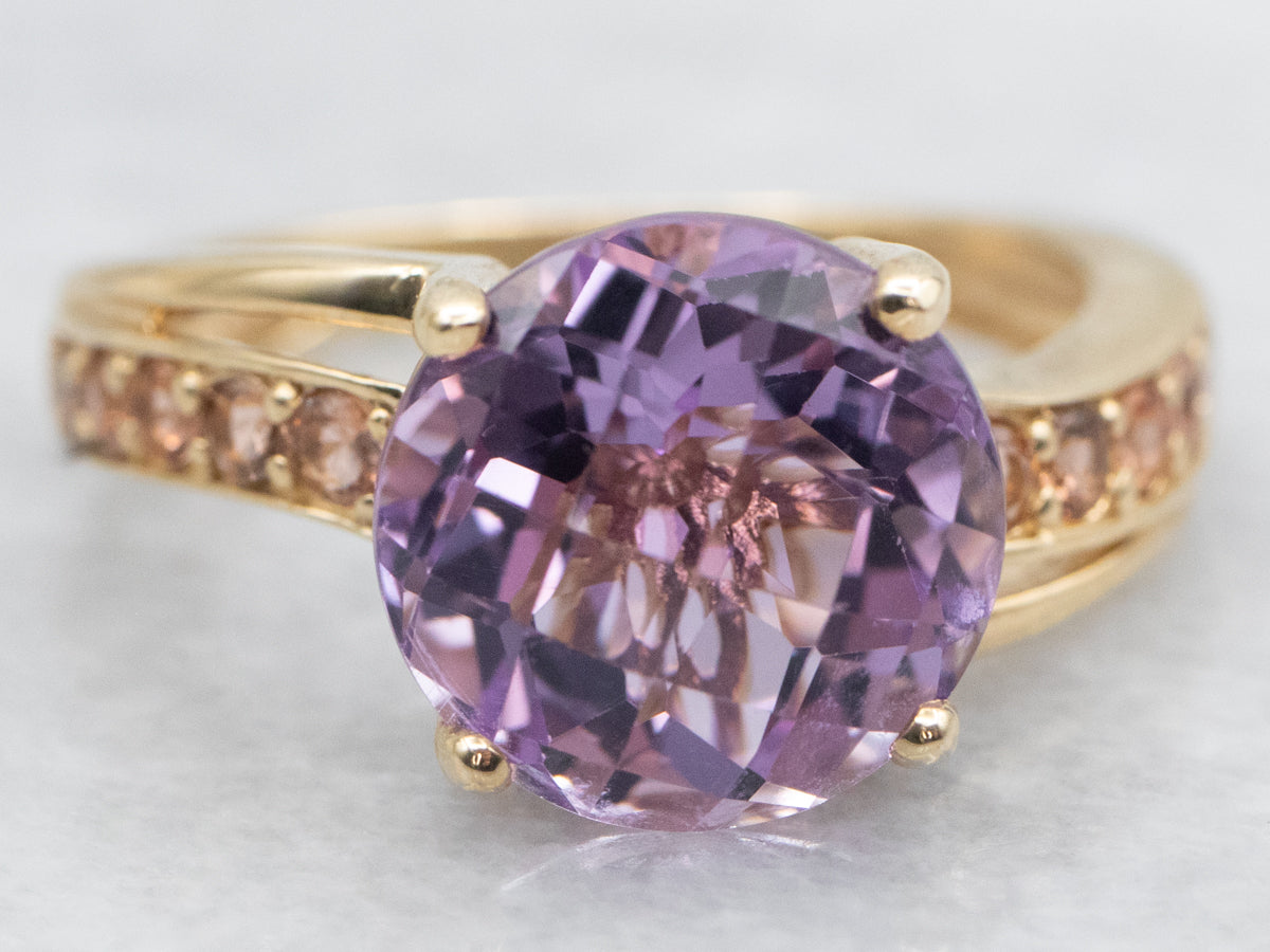 Fancy Pineapple Cut Amethyst and Rose Quartz Bypass Ring