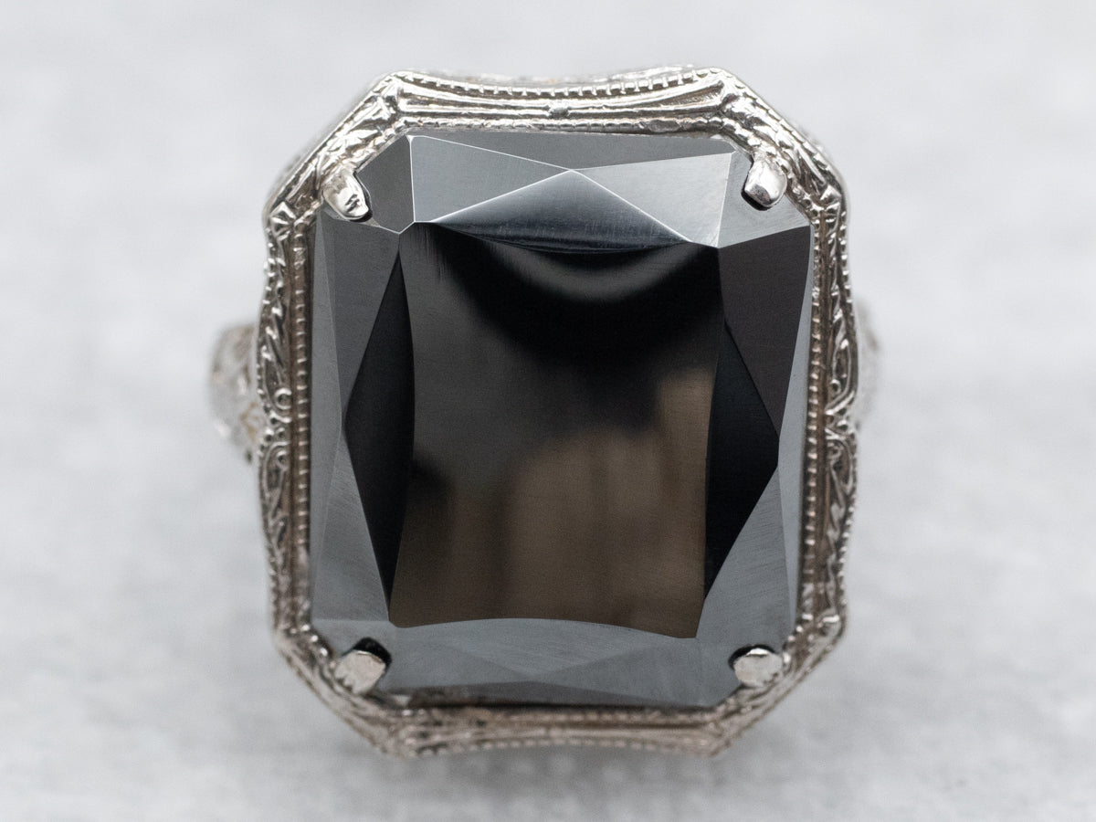 Art Deco Hematite Filigree Ring