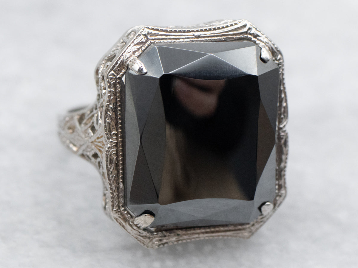 Art Deco Hematite Filigree Ring