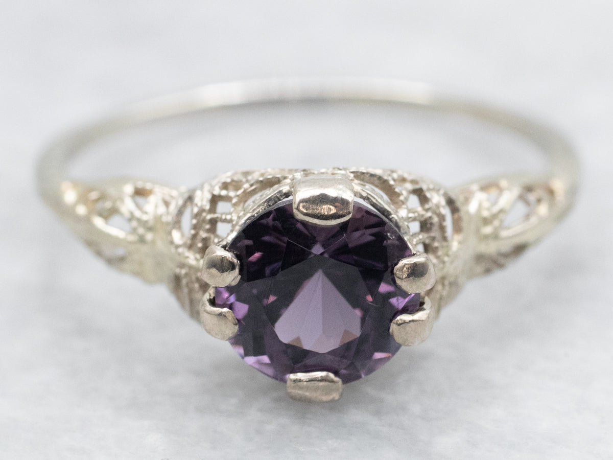 Beautiful Art Deco Purple Spinel Solitaire Ring