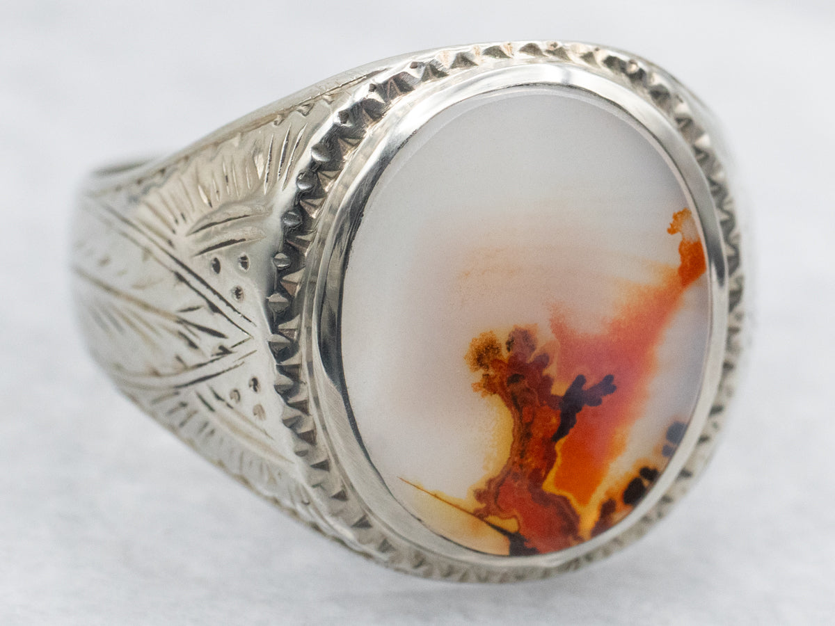 Men's Antique Dendritic Agate Statement Ring