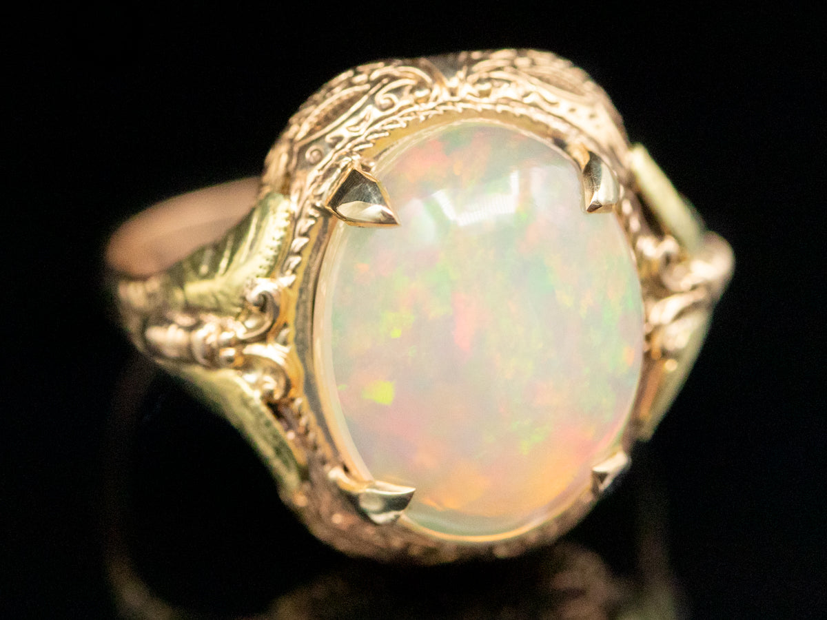 Ornate Art Nouveau Butterfly Opal Ring