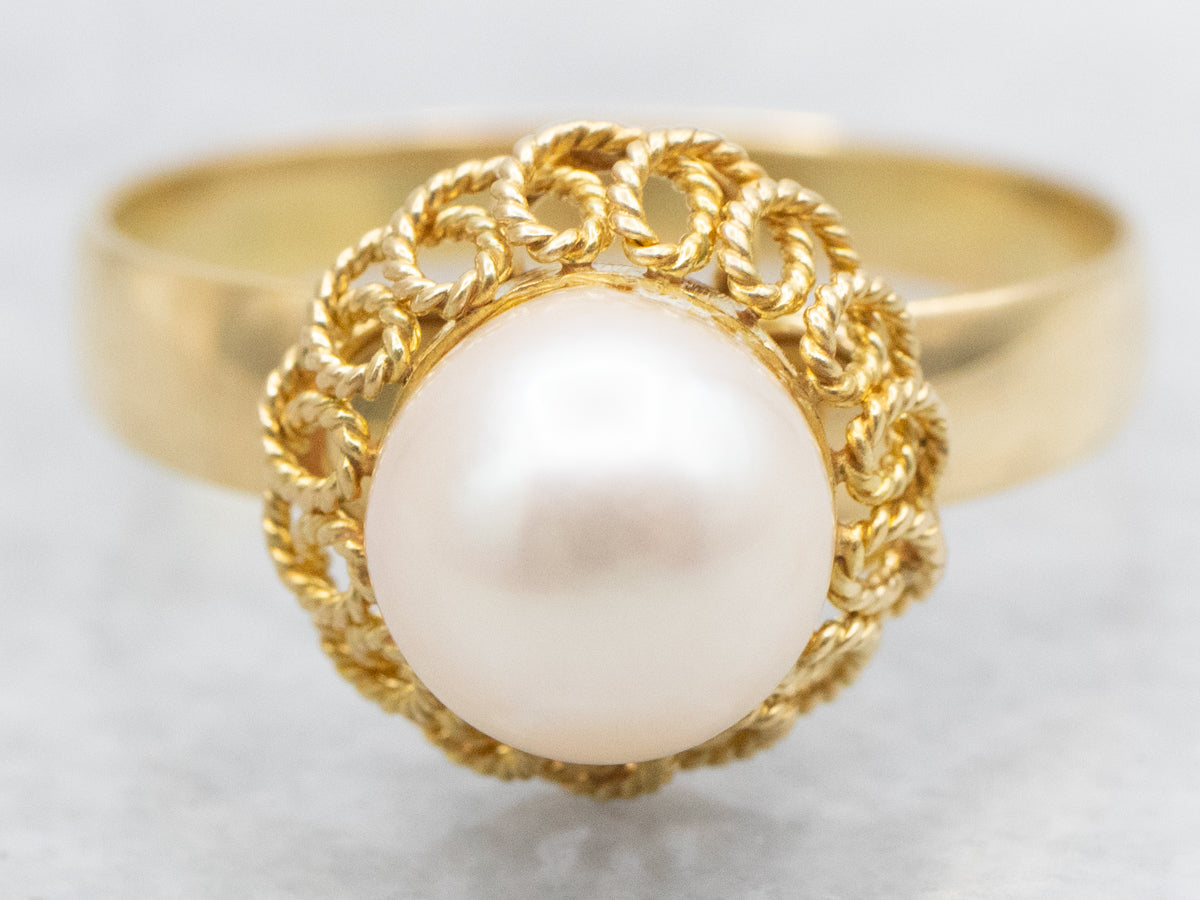 Saltwater Pearl 18-Karat Gold Filigree Ring