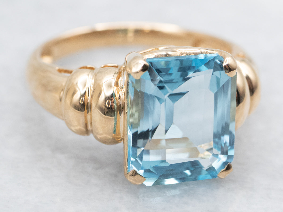 Modern Gold Blue Topaz Cocktail Ring