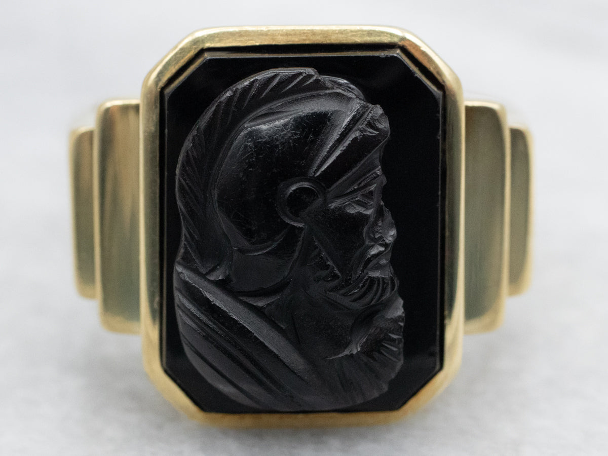 Men's 1950's Gold Black Onyx Intaglio Ring