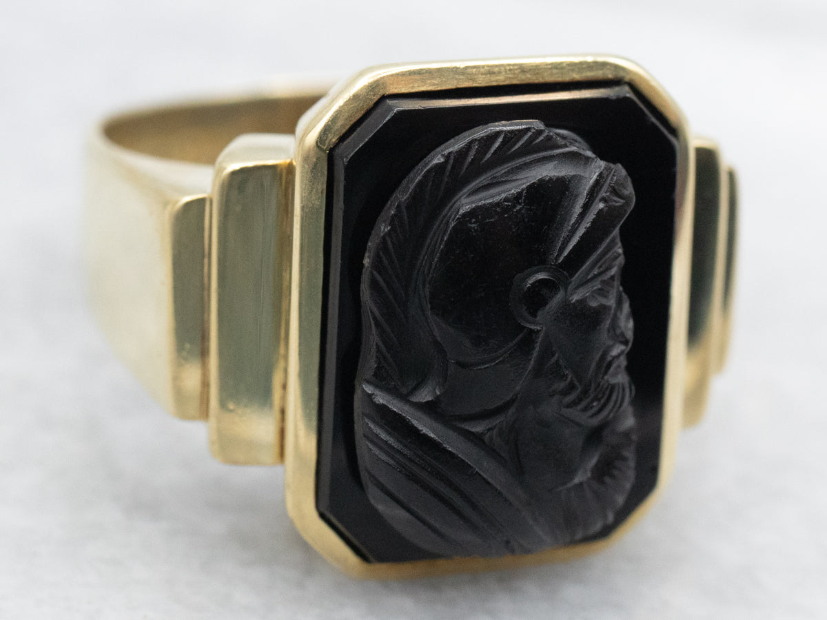 Men's 1950's Gold Black Onyx Intaglio Ring