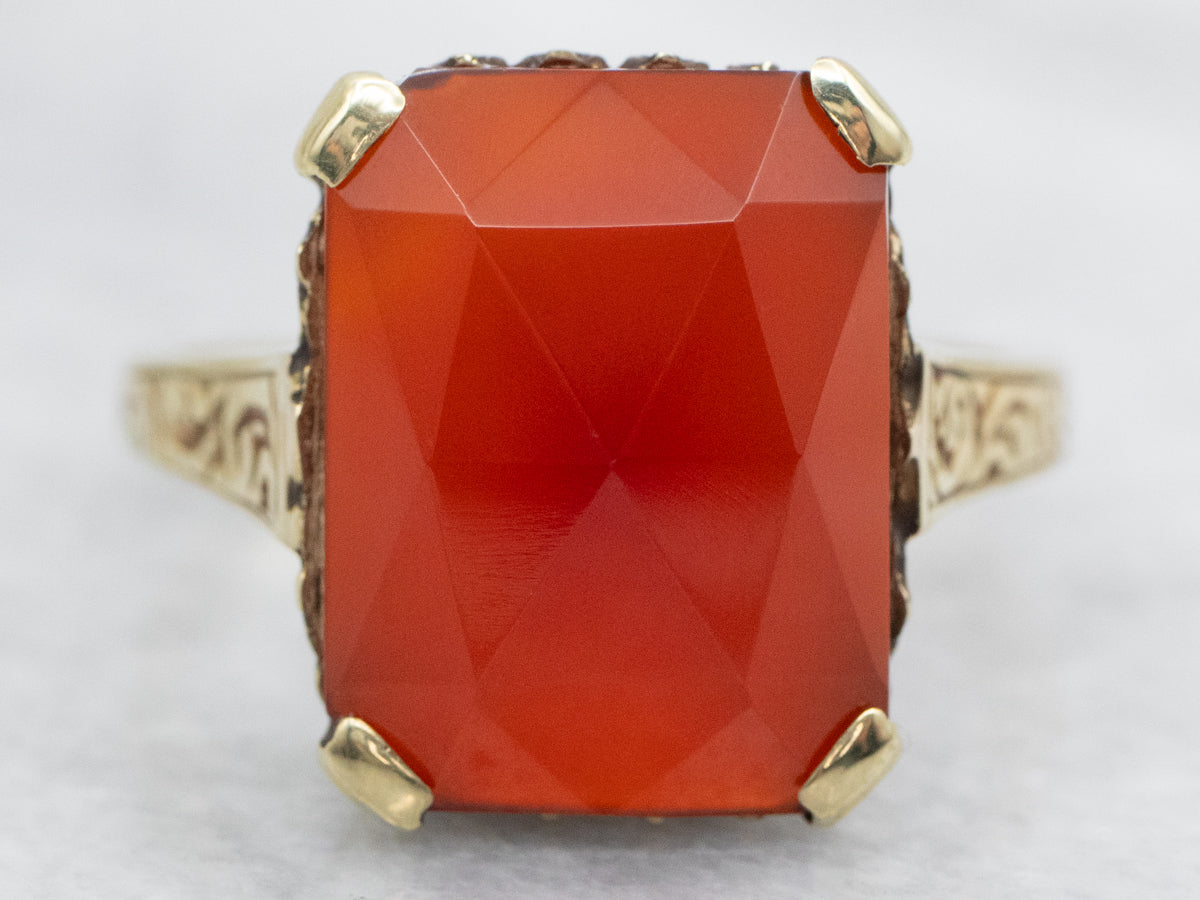 Vintage Faceted Carnelian Solitaire Ring