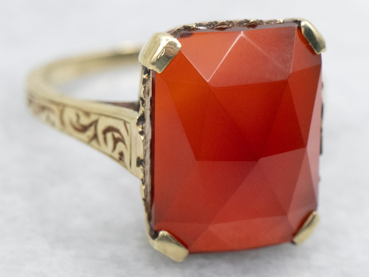 Vintage Faceted Carnelian Solitaire Ring