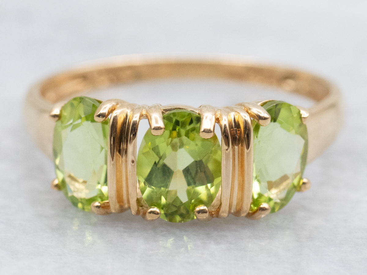 Three Stone Peridot Ring