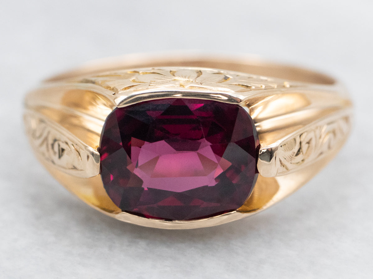 Antique East to West Cushion Cut Rhodolite Garnet Ring