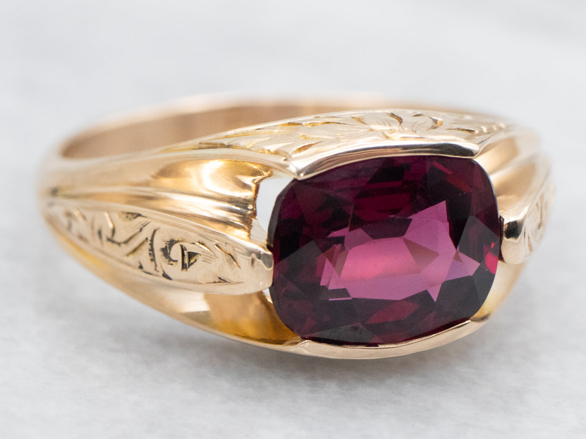 Antique East to West Cushion Cut Rhodolite Garnet Ring