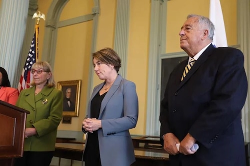 Karen Spilka, Maura Healey and Ronald Mariano