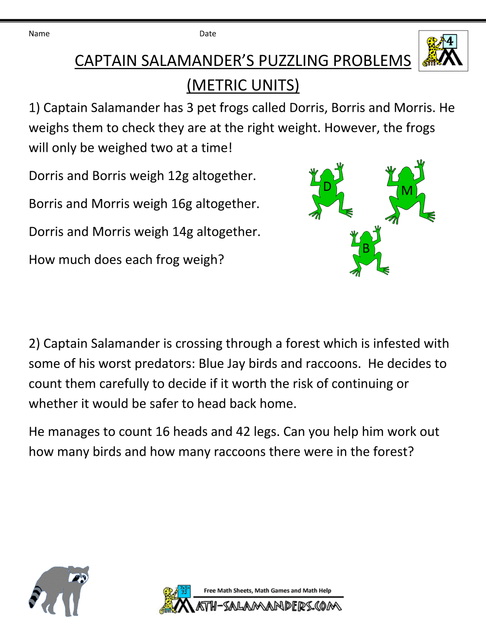 Math Salamanders Worksheets 5th