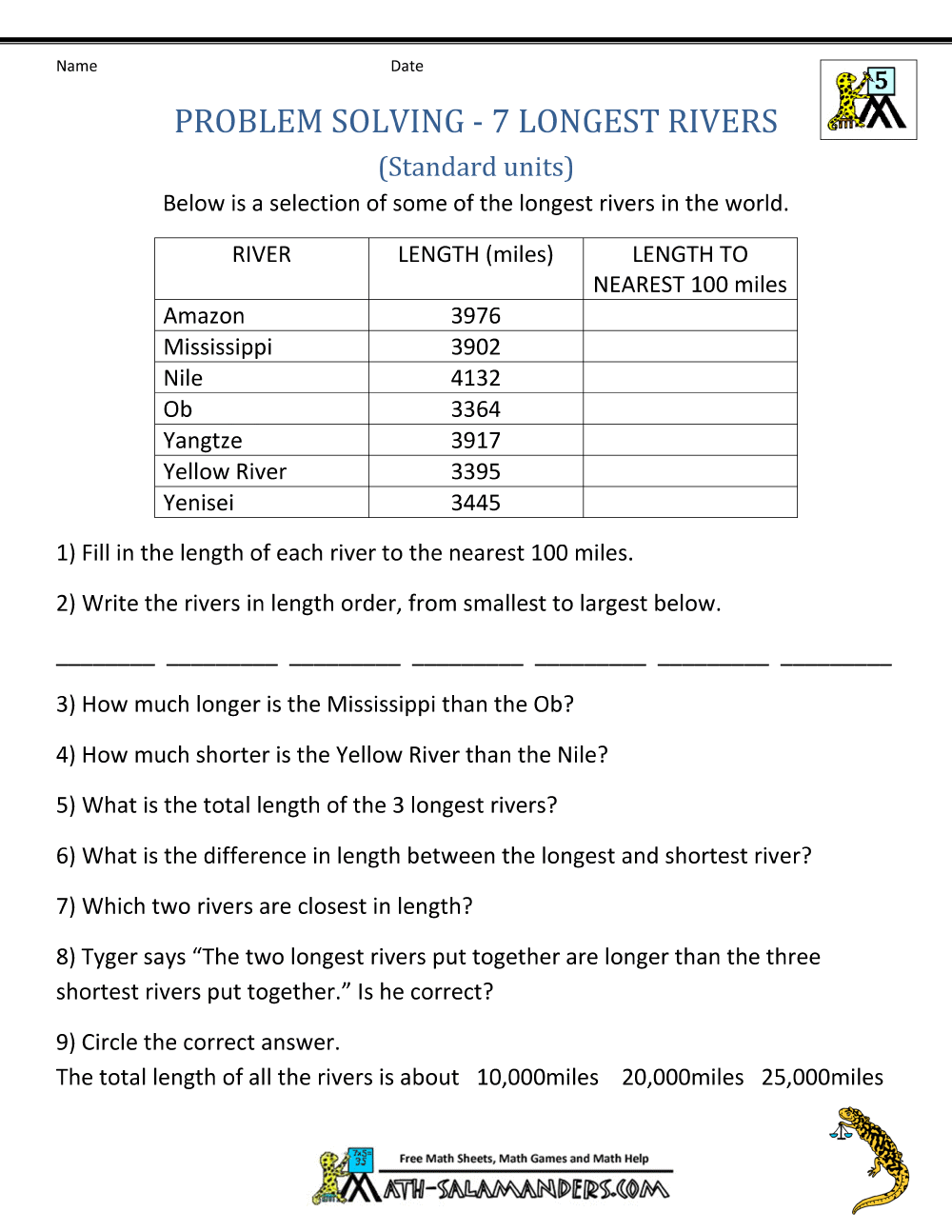 River Riding Math Worksheet Answer