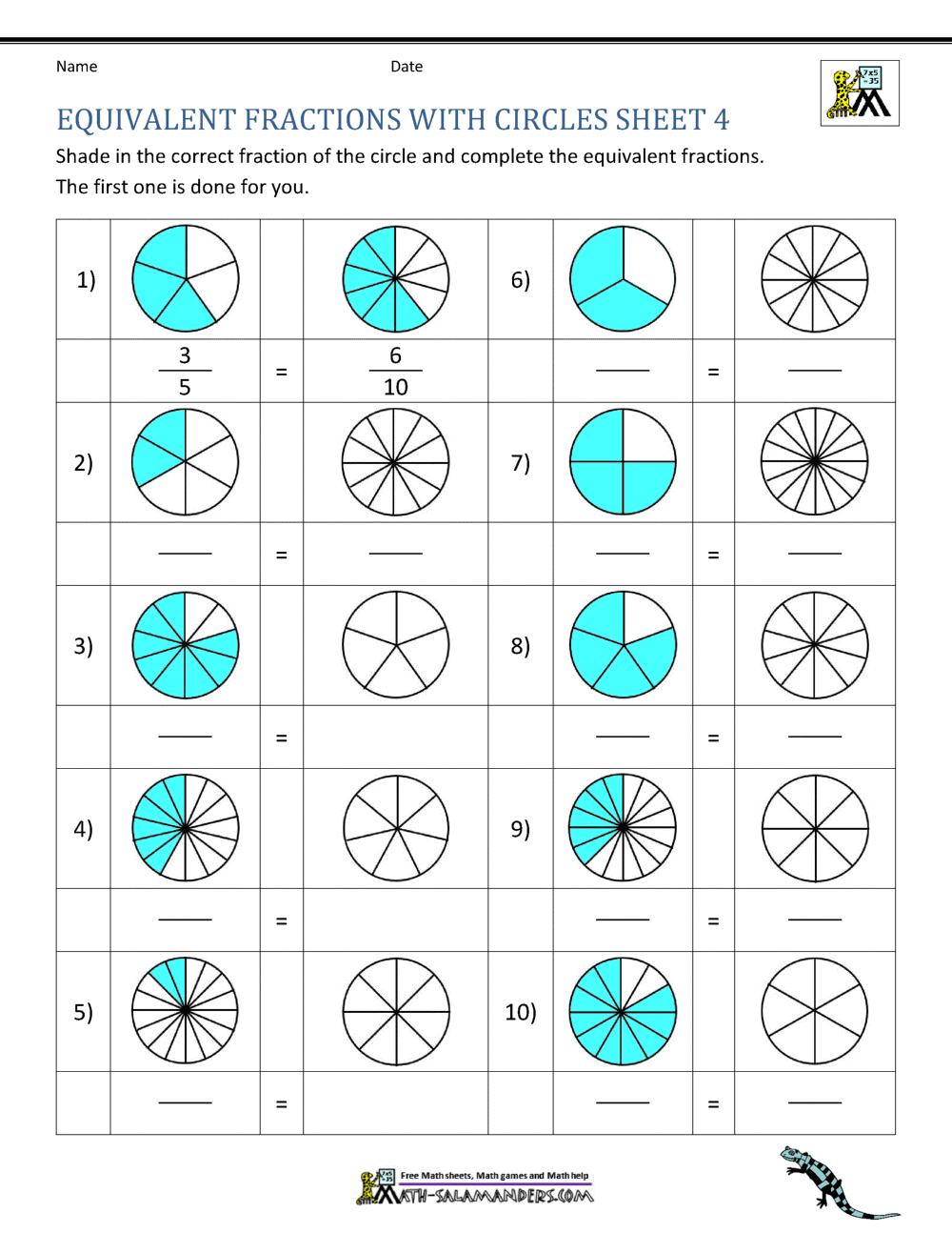 Math Salamanders Equivalent Fractions