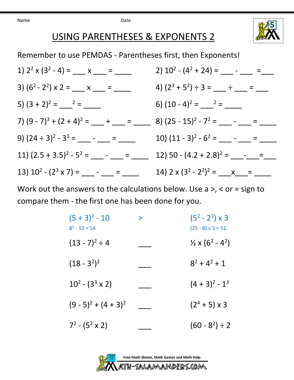 Math Salamanders Worksheets 5th