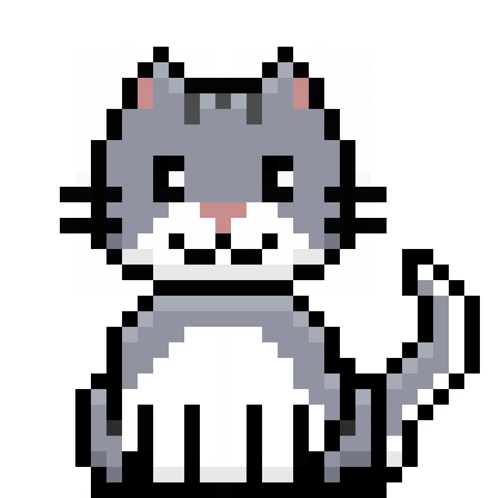 Kawaii pixel art cat on a transparent background