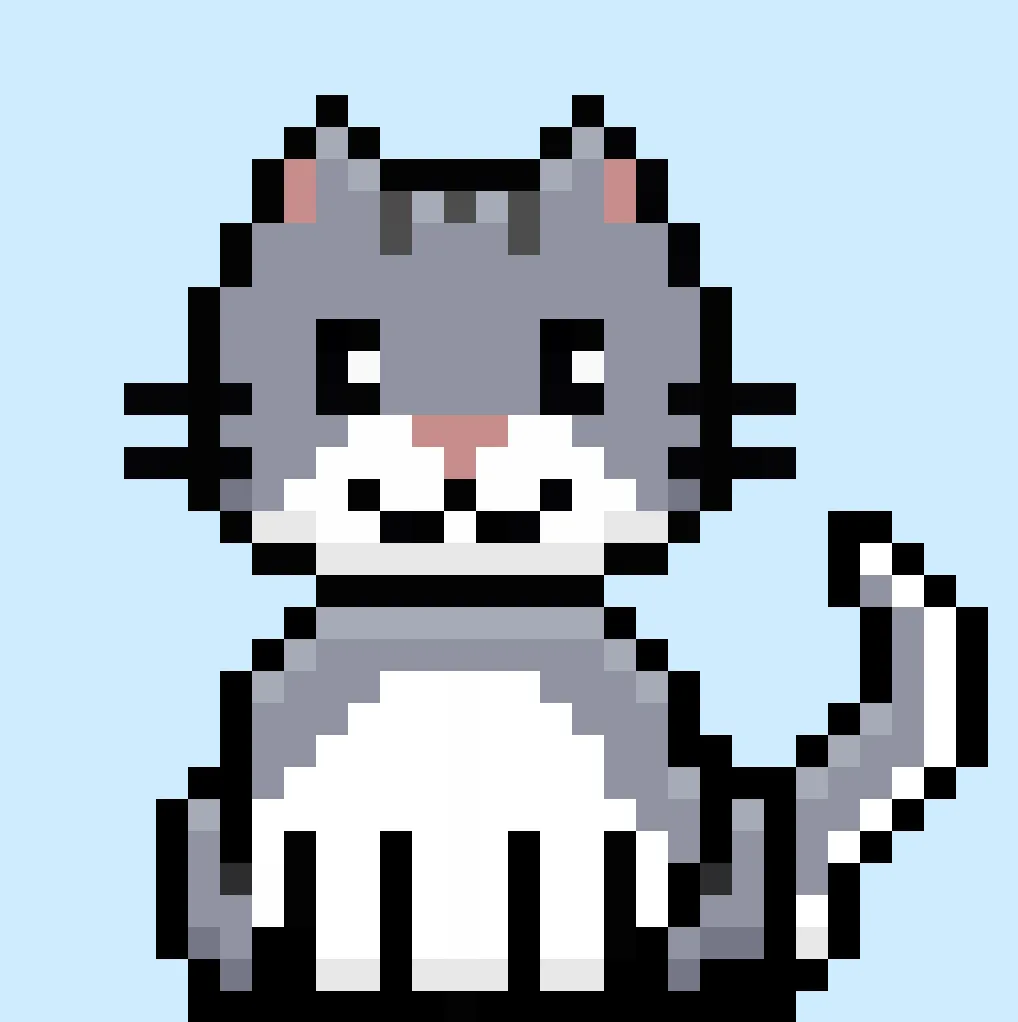 Cute Pixel Art cat on Blue Background