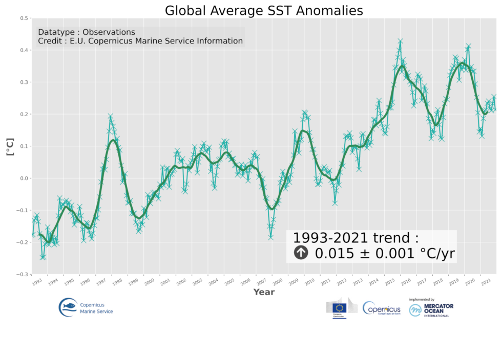 Global Average Sea Surface Anomalies Mercator Ocean