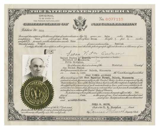 United States certificate of naturalization