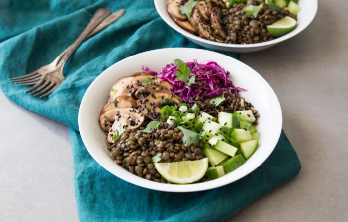 Marinated Mushroom Bowls wtih Lentils and Wild Rice