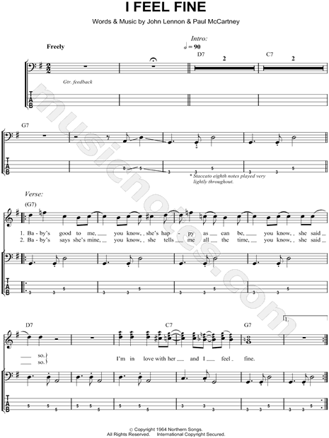 The Beatles I Feel Fine Bass Tab In G Major Download Print Sku Mn