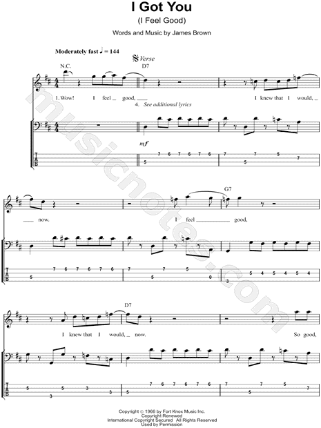 James Brown I Got You I Feel Good Bass Tab In D Major Download Print Sku Mn