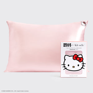 Hello Kitty x Kitsch Satin Kopfkissenbezug - Solid Pink Hello Kitty Gesicht