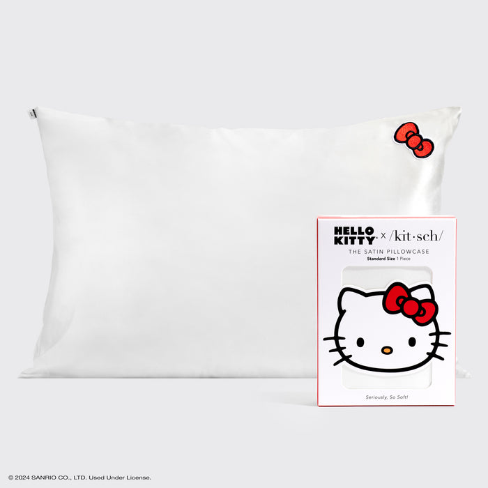 Hello Kitty x Kitsch Taie d'oreiller en satin - Ivoire uni Hello Kitty Bow