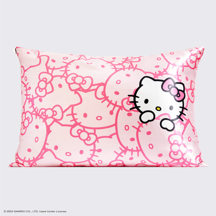 Taie d'oreiller en satin Hello Kitty x Kitsch - Visages Hello Kitty roses