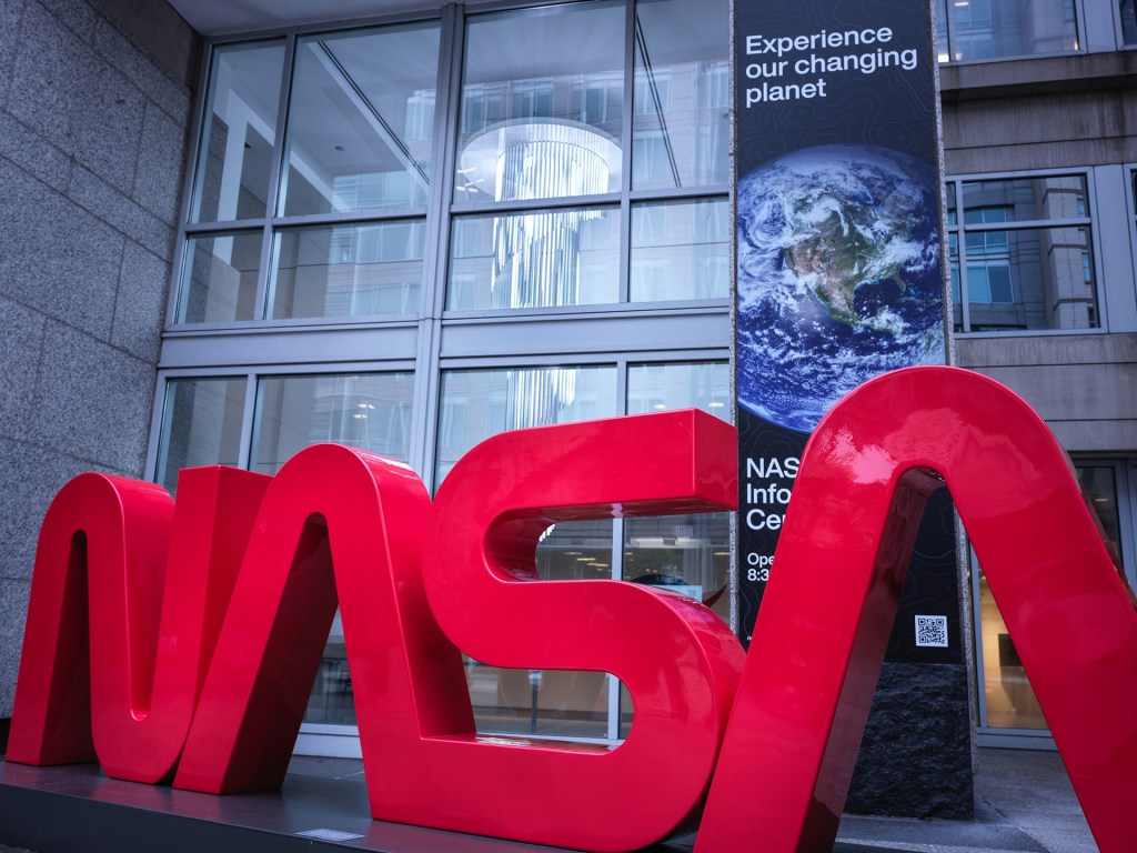 NASA worm sign at the Earth Information Center entrance