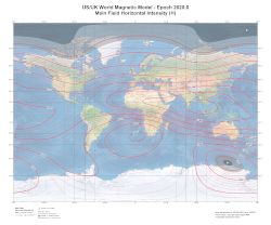 Magnetic Main Horizontal Intensity at 2020.0 from the World Magnetic Model