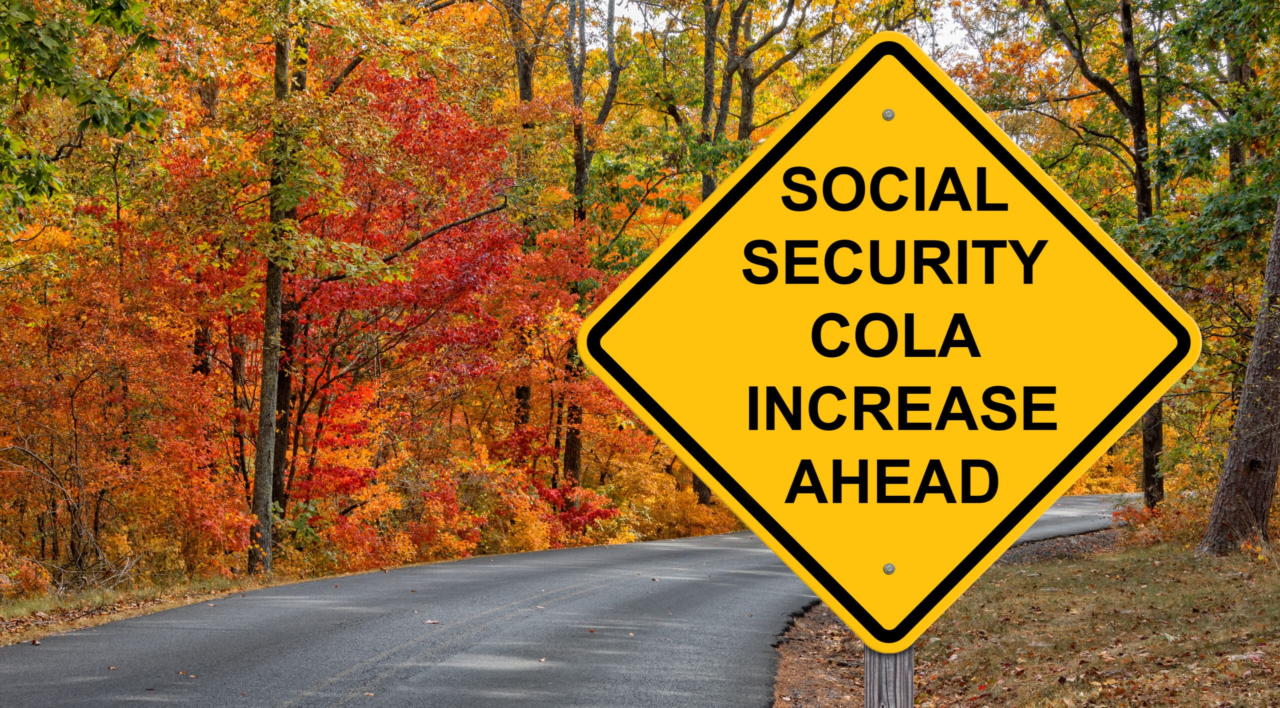 Social Security Cola Increase Ahead Caution Sign - Autumn Background